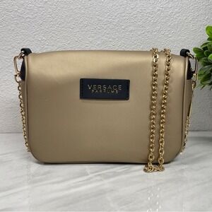 Versace Parfums Gold Crossbody Bag Detachable Chain Strap Evening Clutch Black